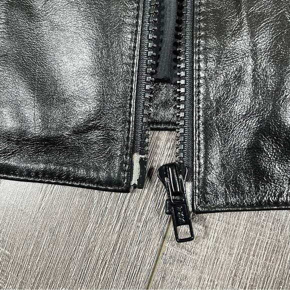 WILSON Genuine Leather Moto Jacket size 10 Black shiny - Picture 3 of 13